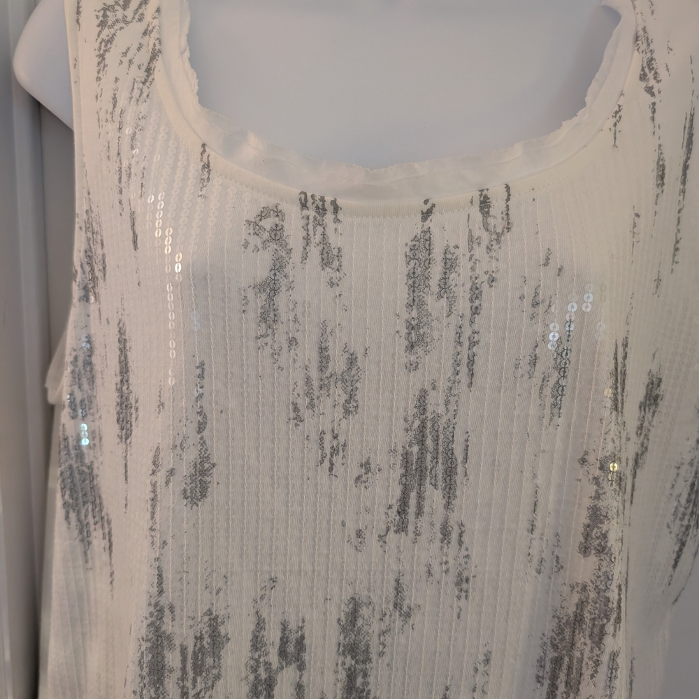 NWOT Chico's Sequin Embellished White and Silver Women's Top Size 2